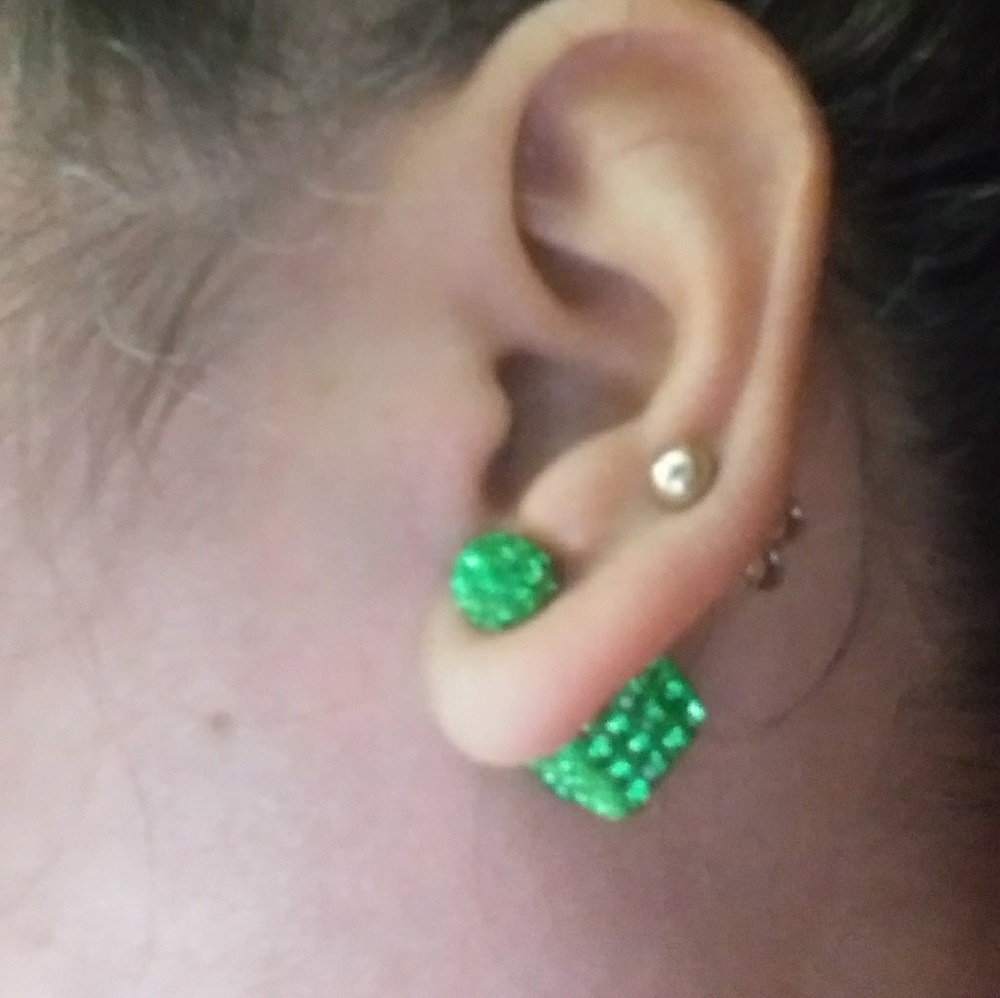 Double sided green earrings.